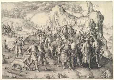 The Conversion of St. Paul 1509 Lucas van Leyden Netherlandish In a tiny vi.. Fotos de archivo