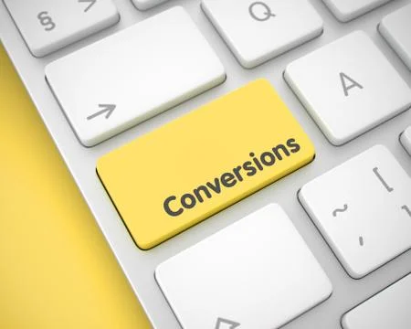 Conversions - Message on the Yellow Keyboard Key. 3D. Illustrazione stock