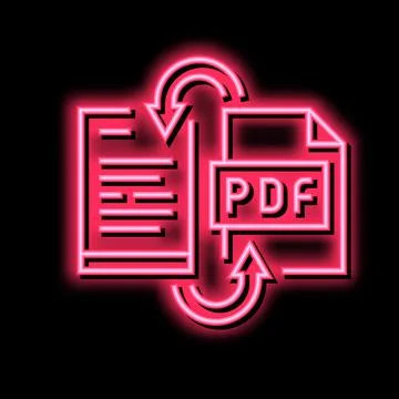 Convert pdf file to word pad neon glow icon illustration Stock Illustration