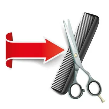 Convert Red Arrow Banner Scissors Comb Stock Illustration