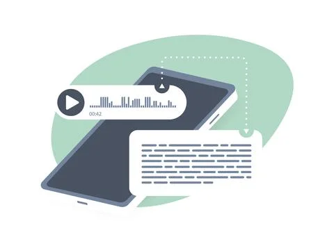 Convert speech to text concept. Transcribe audio and voice messages to plain Stock Illustration