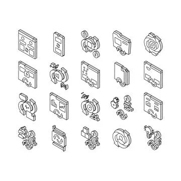 Converter Application Collection isometric icons set vector Stock Illustration