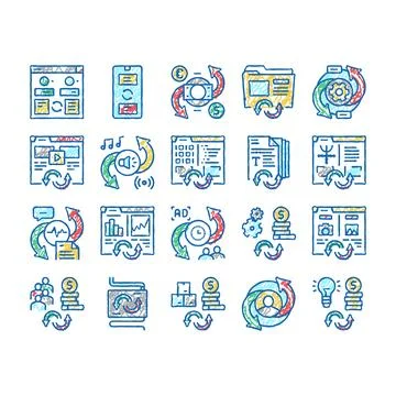 Converter Application set Icons hand drawn Stock Illustration