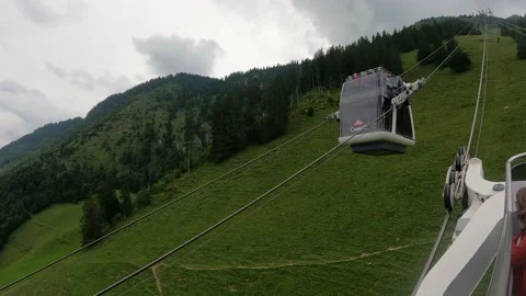 Convertible Cable Car Passing down the Mountain Stock Footage 165220907