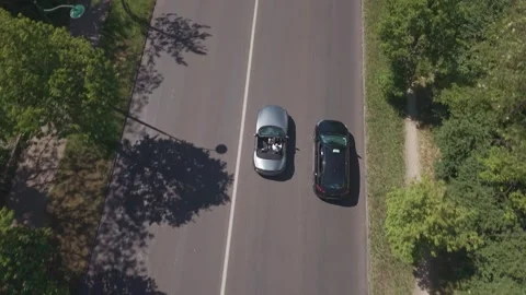 Convertible Extreme Close-Up Drone Descent Top-Down Stock Footage 338046153