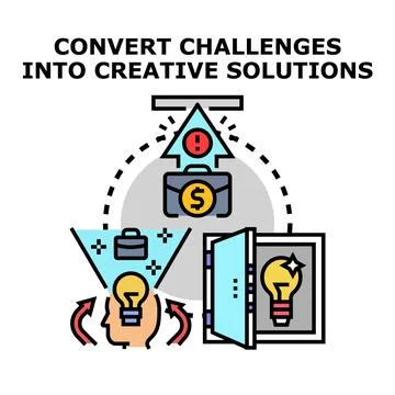 Converting business challenges into creative solutions process Stock Illustration