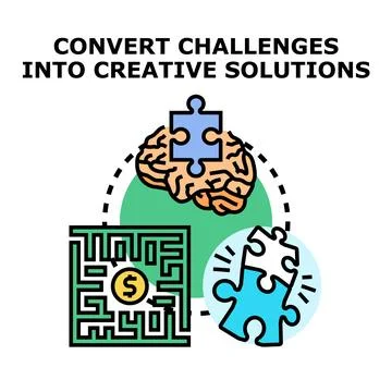 Converting challenges into creative solutions process Stock Illustration
