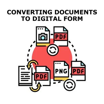 Converting documents to digital form process concept Stock Illustration