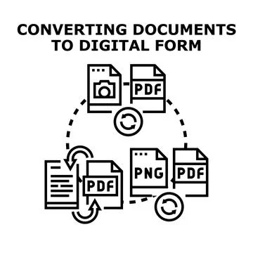 Converting documents to digital form process concept Stock Illustration