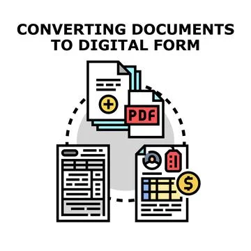 Converting paper documents to digital data file management Stock Illustration