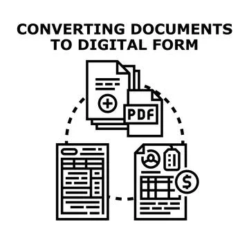 Converting paper documents to digital data file management Stock Illustration