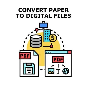 Converting paper documents to digital file system Stock Illustration