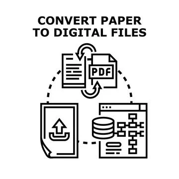 Converting paper documents to digital files for archives イラスト素材