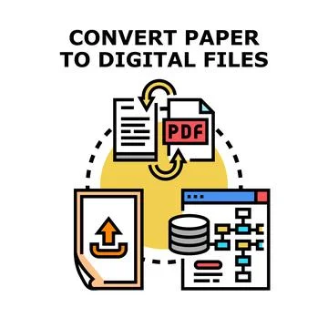 Converting paper documents to digital files for archives Stock Illustration