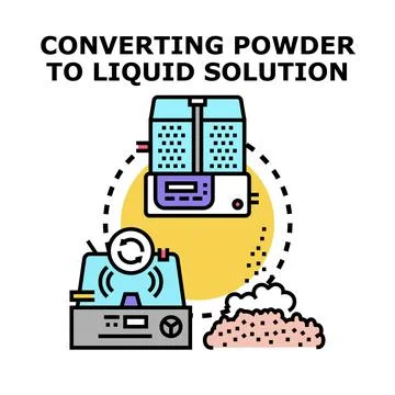 Converting powder to liquid solution process concept Stock Illustration