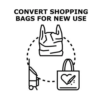 Converting single use shopping bags to reusable items Stock Illustration