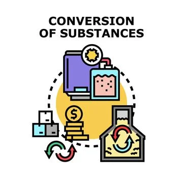 Converting substances process in a chemical processing diagram Illustrazione stock