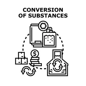 Converting substances process in a chemical processing diagram Illustrazione stock