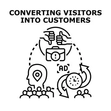 Converting visitors into customers process concept Stock Illustration