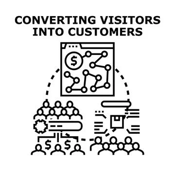 Converting website visitors into digital customers process Stock Illustration