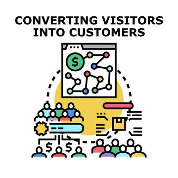 Converting website visitors into digital customers process Stock Illustration