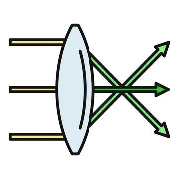 Convex lens converging light rays in physics optics Stock Illustration