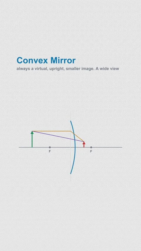 Convex Mirror Labeled Optics Ray Diagram Animation Alpha 4K Vertical 9x16 Light 库存影片 339645601