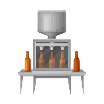Conveyor with Automated Bottling Process as Beer Production Vector Illustration Stock Illustration