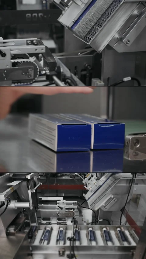 Conveyor for automatic production of hand and body cream. Stock Footage 306578658