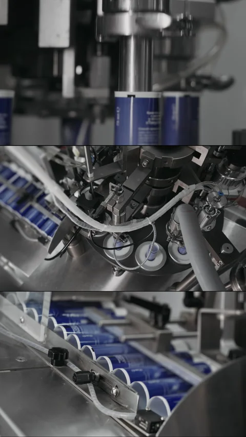Conveyor for automatic production of hand and body cream. Stock Footage 306579336