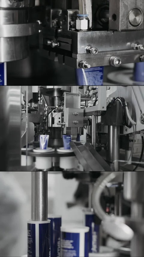 Conveyor for automatic production of hand and body cream. Stock Footage 306579812