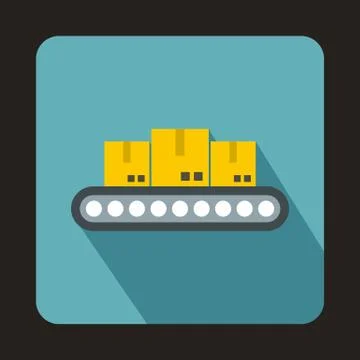 Conveyor belt with boxes icon, flat style Illustrazione stock
