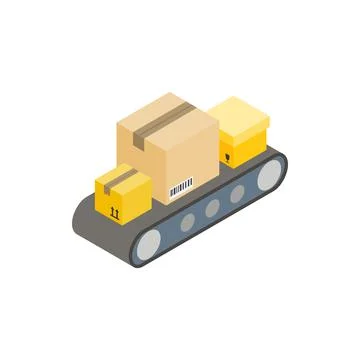 Conveyor belt with boxes icon, isometric 3d style Illustrazione stock