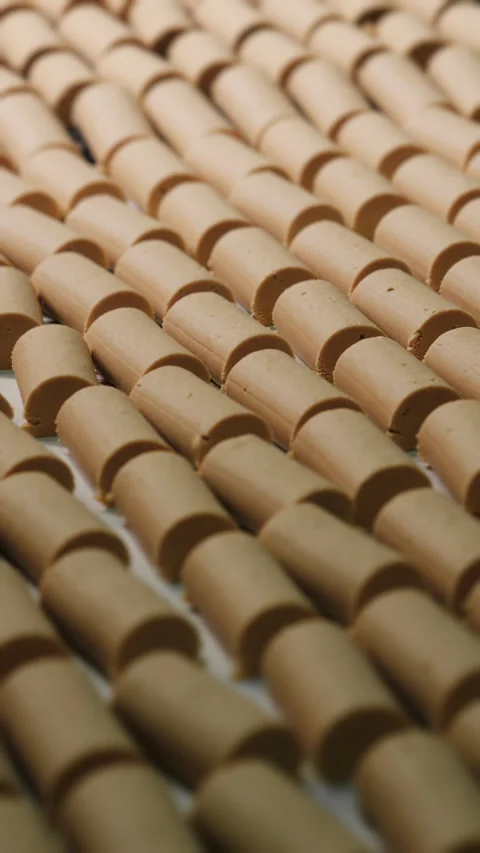 Conveyor belt in a chocolate factory. Candy production. Stock Footage 292948341