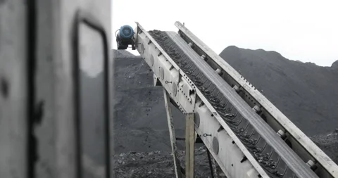 Conveyor belt coal. Machine for loading coal. mining in coal mine Stock Footage 89184824