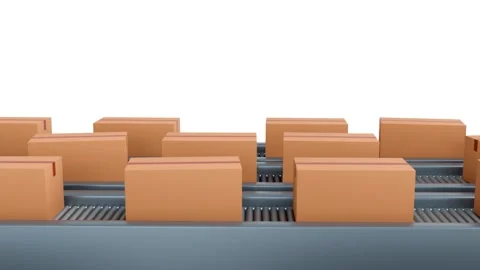 Conveyor belt delivery 3A 3D animation shows a conveyor belt moving boxes. Stock Footage 320995970