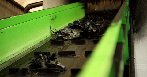 Conveyor Belt Lifting Torn Rubber And Steel, Recycling Plant, Close Up Stock Footage 340671426