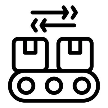 Conveyor belt moving boxes with arrows symbolizing import export or supply chain Stock Illustration