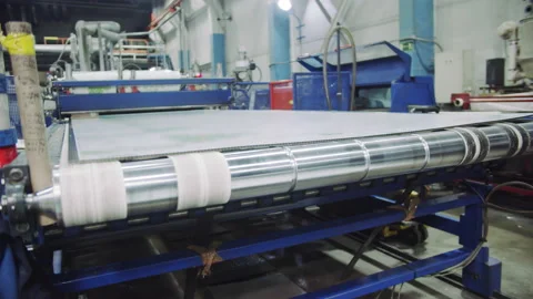 Conveyor belt for moving polycarbonate sheets at plant Stock Footage 228780965