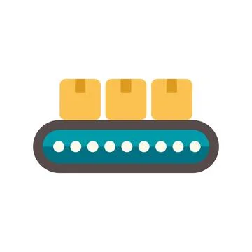 Conveyor belt moving production boxes flat icon Stockillustratie