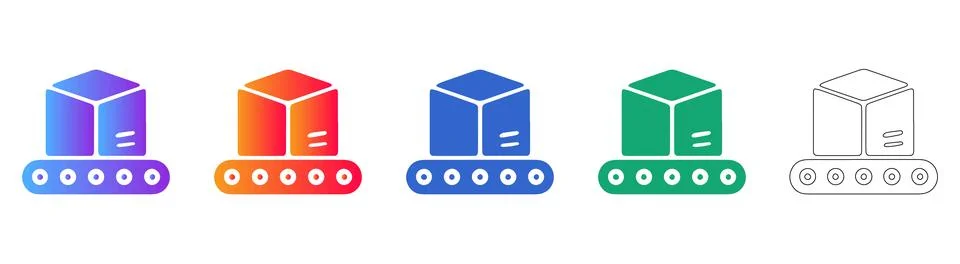 Conveyor belt package handling icon set Illustration