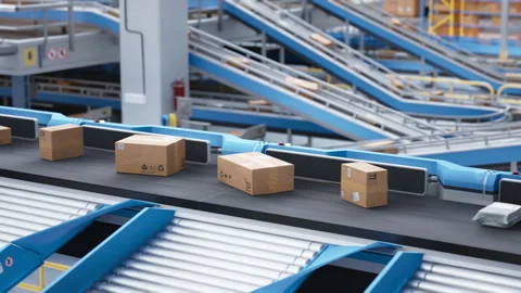 Conveyor Belt with Packages in Mail Sort... | Stock Video | Pond5