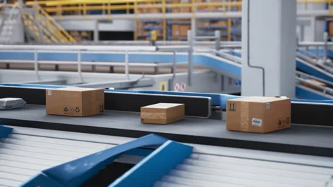 Conveyor Belt with Packages in Mail Sort... | Stock Video | Pond5