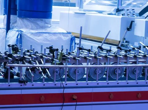 Conveyor belt of packaging folding machine at print factory Stock Photos