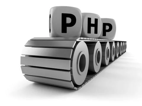 Conveyor belt with PHP text Stock-Illustration