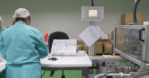 Conveyor belt Production packing Medical Capsules Medicines manual labor factory Stock Footage