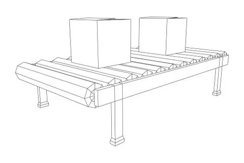 Conveyor belt section with boxes Ilustración de archivo