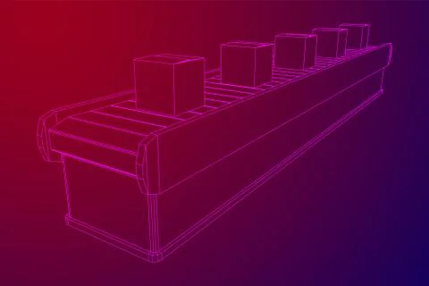 Conveyor belt section with open boxes Stock Illustration