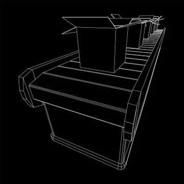 Conveyor belt section with open boxes Illustrazione stock