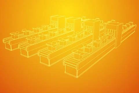 Conveyor belt section with open boxes 스톡 일러스트